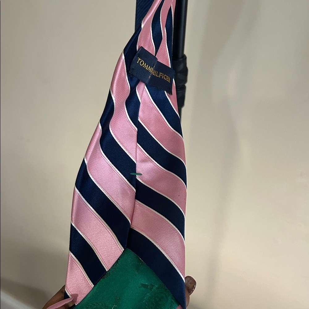 Tommy Hilfiger Pink and Blue Diagonal Striped Tie